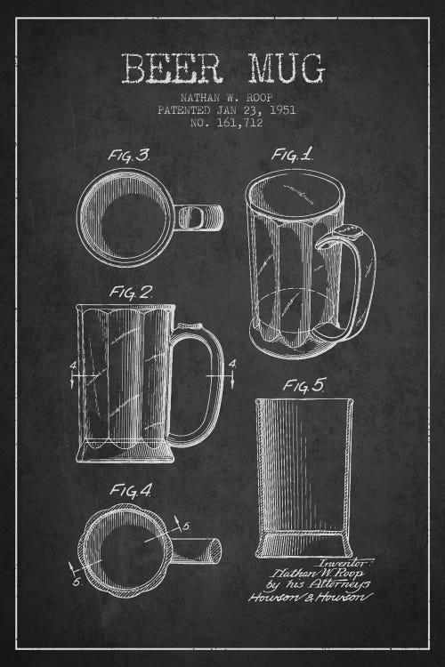 Beer Mug Charcoal Patent Blueprint