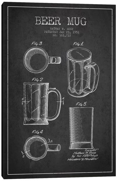 Beer Mug Charcoal Patent Blueprint Canvas Art Print - Winery/Tavern