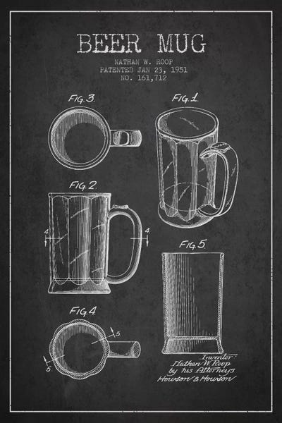 Food & Drink Blueprints: Beer Mug Charcoal IV Patent Blueprint by Aged Pixel