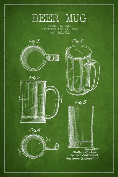 Food & Drink Blueprints: Beer Mug Green IV Patent Blueprint by Aged Pixel