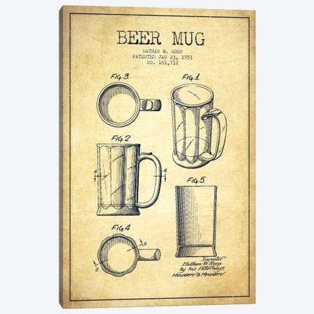 Beer Mug Vintage Patent Blueprint Canvas Print #ADP718} by Aged Pixel Canvas Print