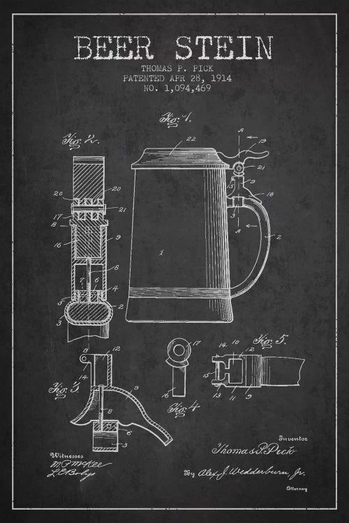 Beer Stein Charcoal Patent Blueprint