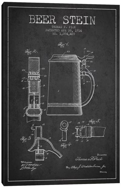 Beer Stein Charcoal Patent Blueprint Canvas Art Print - Aged Pixel: Drink & Beer