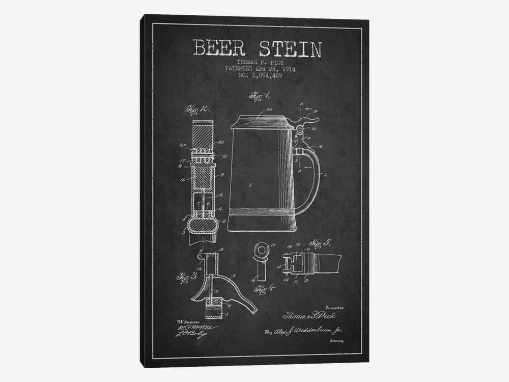 Beer Stein Charcoal Patent Blueprint 1-piece Canvas Artwork
