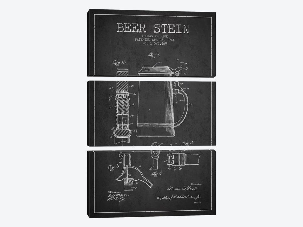 Beer Stein Charcoal Patent Blueprint by Aged Pixel 3-piece Canvas Art