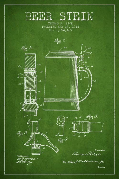 Beer Stein Green Patent Blueprint