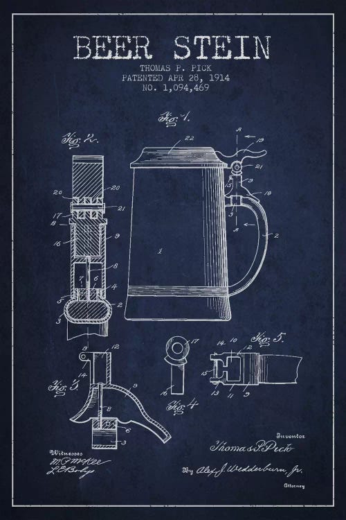 Beer Stein Navy Blue Patent Blueprint