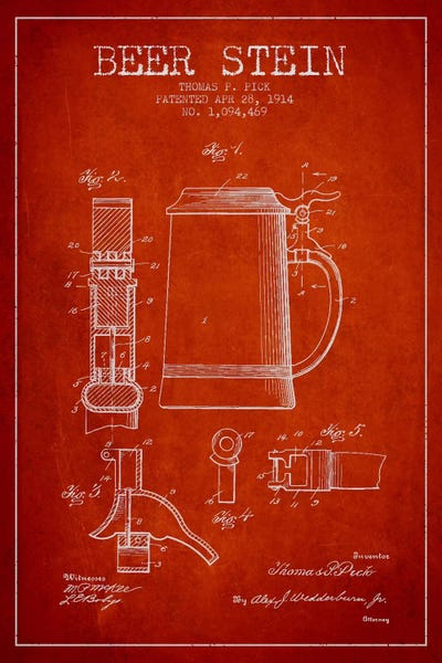 Beer Stein Red Patent Blueprint by Aged Pixel multi panel art