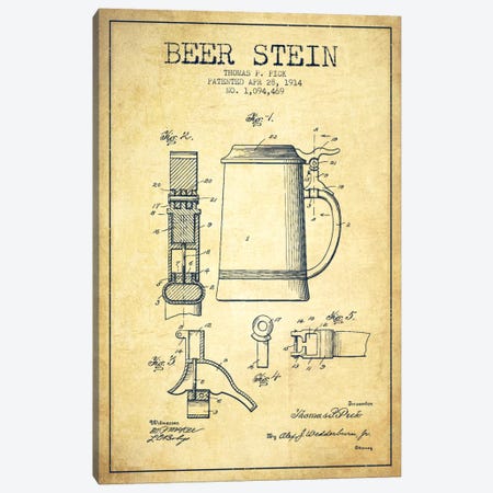 Beer Stein Vintage Patent Blueprint Canvas Print #ADP723} by Aged Pixel Canvas Artwork