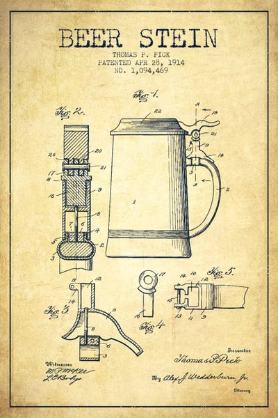 Aged Pixel: Beer Stein Vintage Patent Blueprint by Aged Pixel