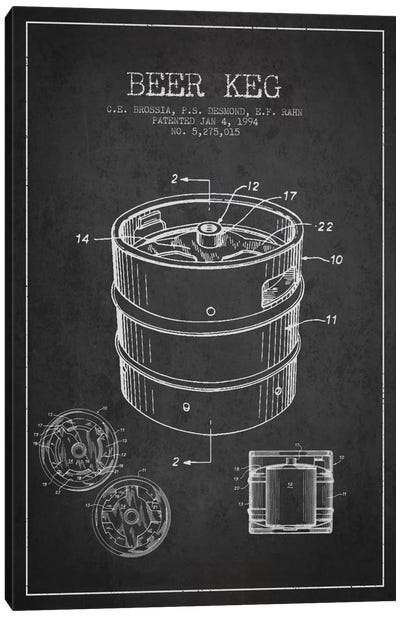 Keg Charcoal Patent Blueprint Canvas Art Print - Beer Art