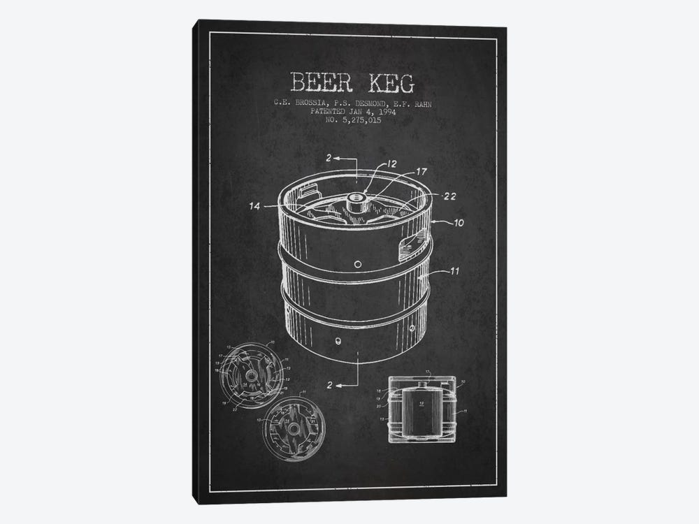 Keg Charcoal Patent Blueprint by Aged Pixel 1-piece Canvas Wall Art