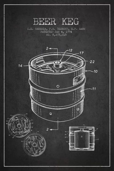 Food & Drink Blueprints: Keg Charcoal Patent Blueprint I by Aged Pixel