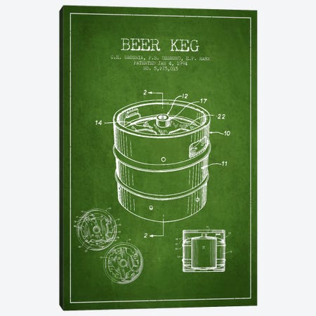 Keg Green Patent Blueprint Canvas Print #ADP725} by Aged Pixel Art Print