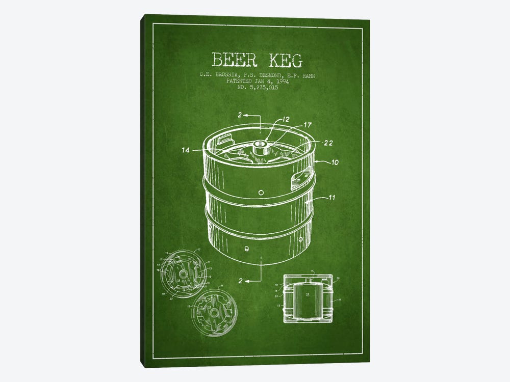 Keg Green Patent Blueprint by Aged Pixel 1-piece Canvas Print