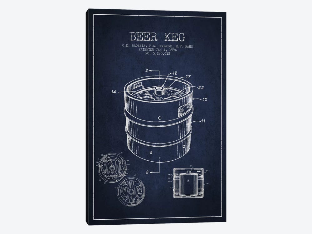 Keg Navy Blue Patent Blueprint by Aged Pixel 1-piece Canvas Wall Art
