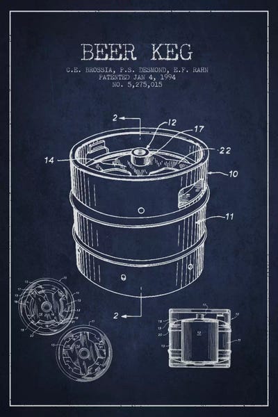 Food & Drink Blueprints: Keg Navy Blue Patent Blueprint by Aged Pixel