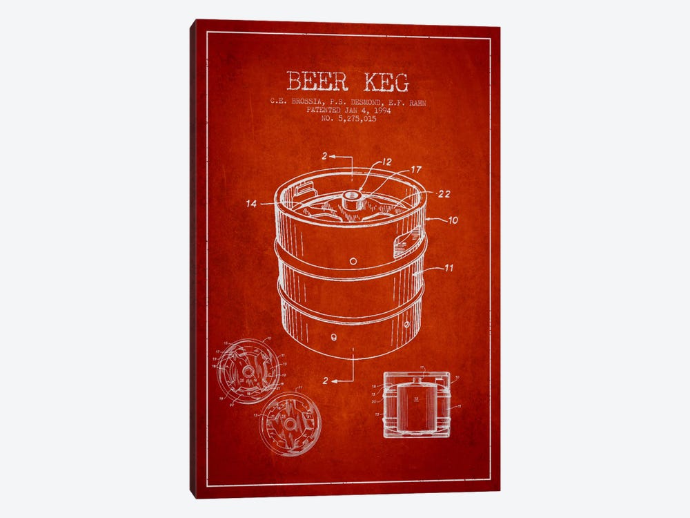 Keg Red Patent Blueprint by Aged Pixel 1-piece Canvas Print