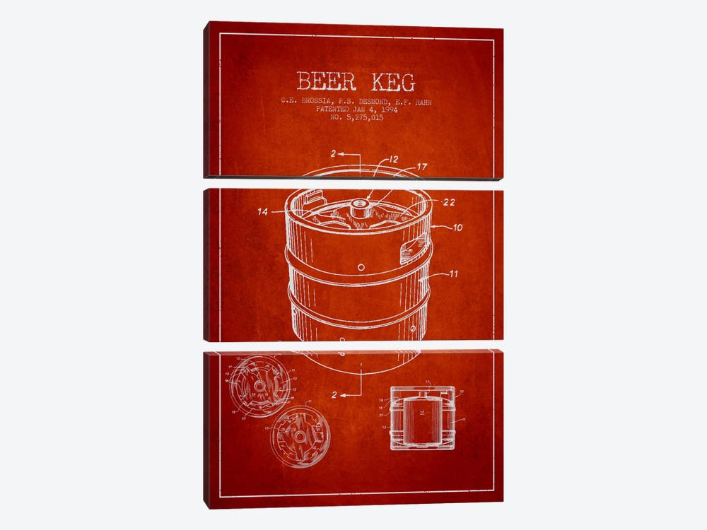 Keg Red Patent Blueprint by Aged Pixel 3-piece Canvas Art Print