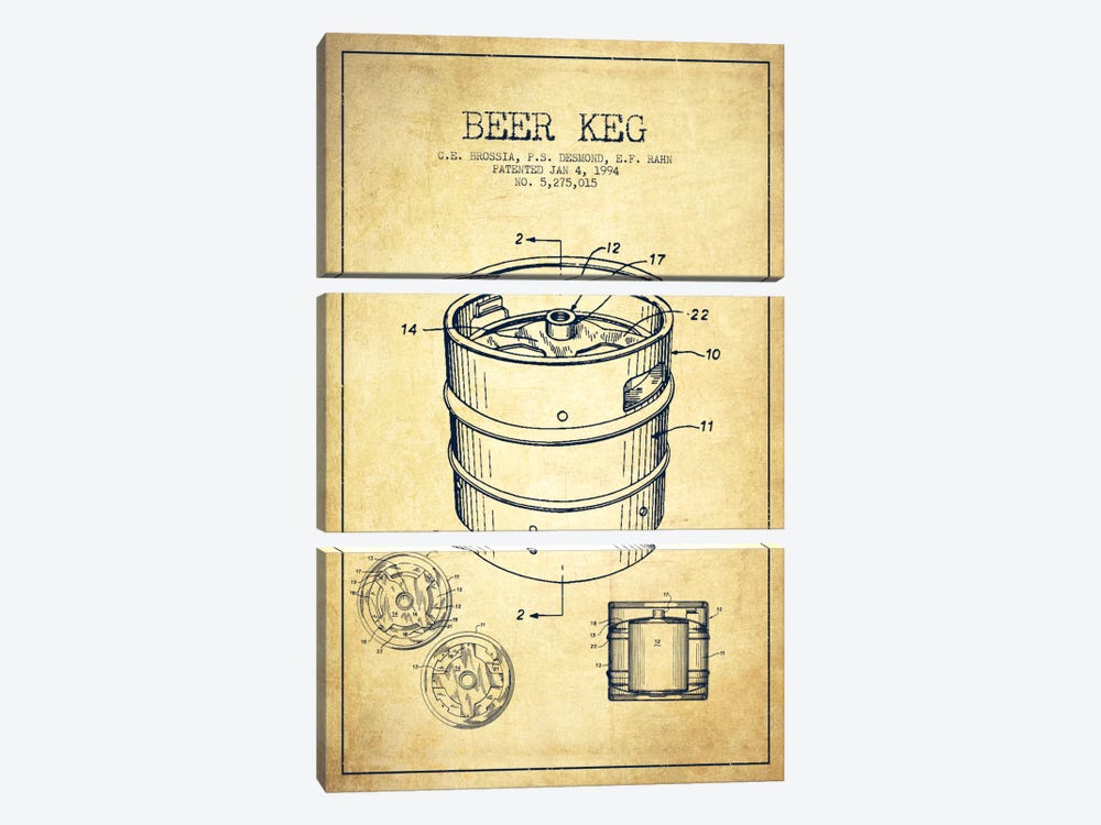Keg Vintage Patent Blueprint by Aged Pixel 3-piece Canvas Art