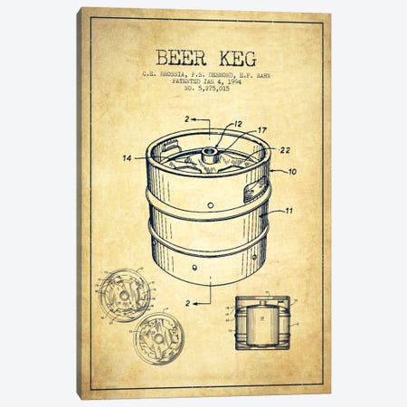 Keg Vintage Patent Blueprint Canvas Print #ADP728} by Aged Pixel Canvas Wall Art
