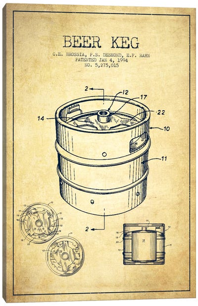 Keg Vintage Patent Blueprint Canvas Art Print - Aged Pixel: Drink & Beer