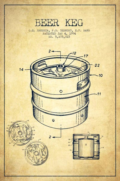 Food & Drink Blueprints: Keg Vintage Patent Blueprint by Aged Pixel