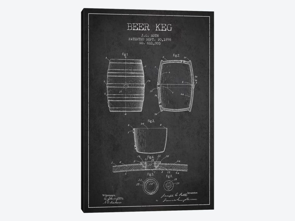 Keg Charcoal Patent Blueprint by Aged Pixel 1-piece Canvas Print