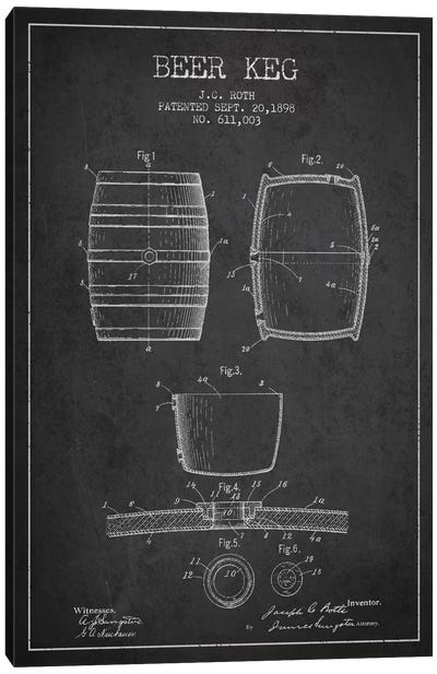 Keg Charcoal Patent Blueprint Canvas Art Print - Aged Pixel