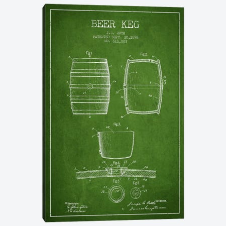Keg Green Patent Blueprint Canvas Print #ADP730} by Aged Pixel Art Print