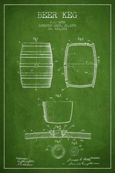 Food & Drink Blueprints: Keg Green Patent Blueprint by Aged Pixel