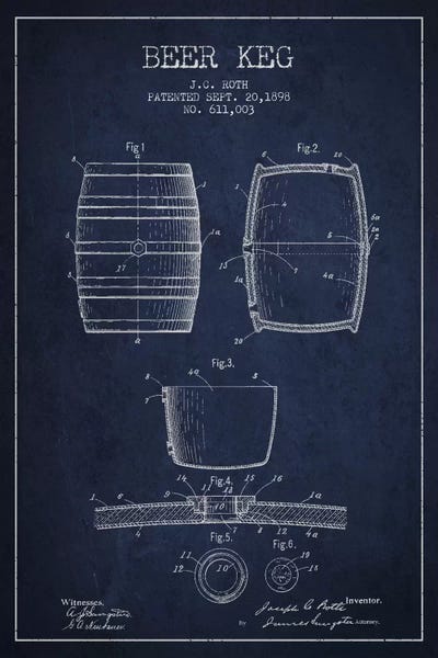 Keg Navy Blue Patent Blueprint by Aged Pixel canvas print