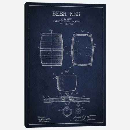 Keg Navy Blue Patent Blueprint Canvas Print #ADP731} by Aged Pixel Canvas Art Print