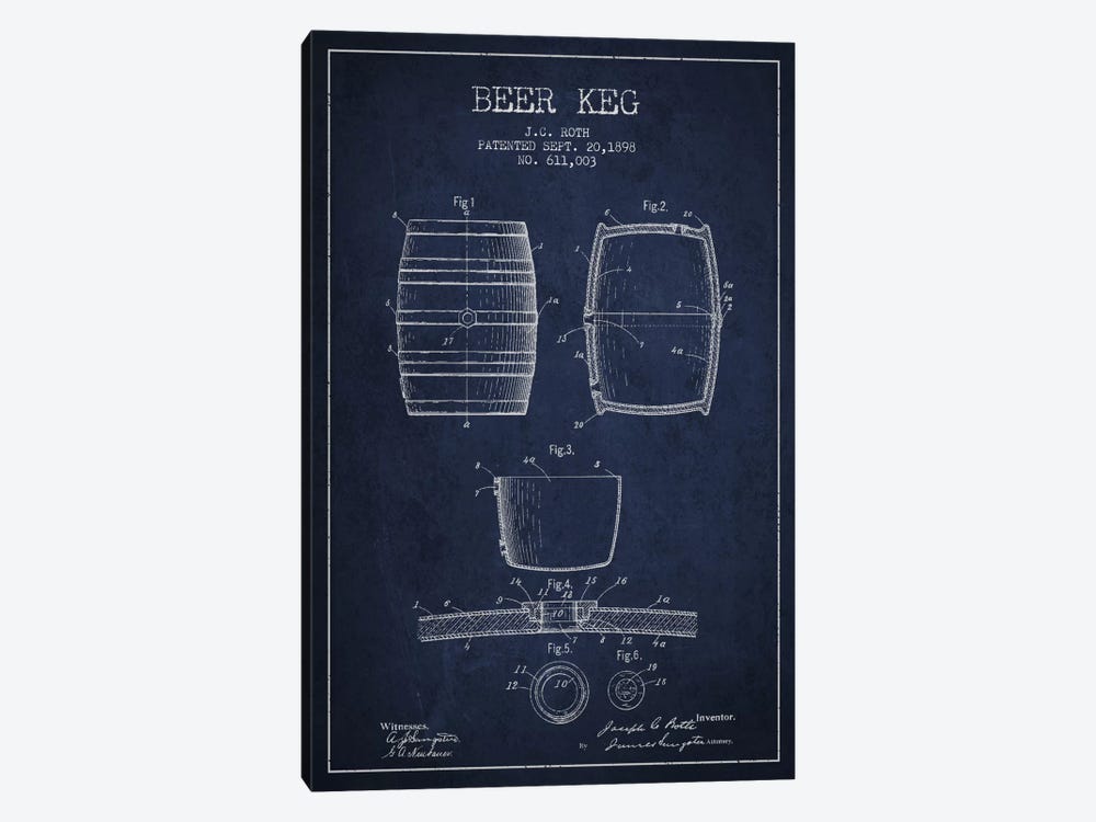 Keg Navy Blue Patent Blueprint by Aged Pixel 1-piece Canvas Wall Art
