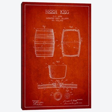 Keg Red Patent Blueprint Canvas Print #ADP732} by Aged Pixel Art Print