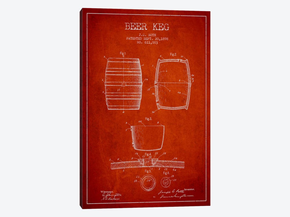 Keg Red Patent Blueprint by Aged Pixel 1-piece Canvas Art Print