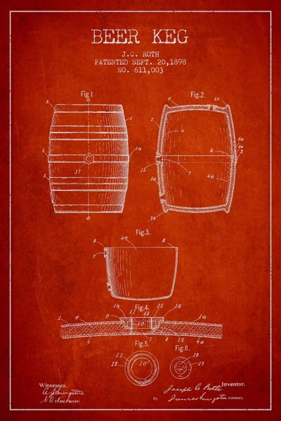 Food & Drink Blueprints: Keg Red Patent Blueprint by Aged Pixel