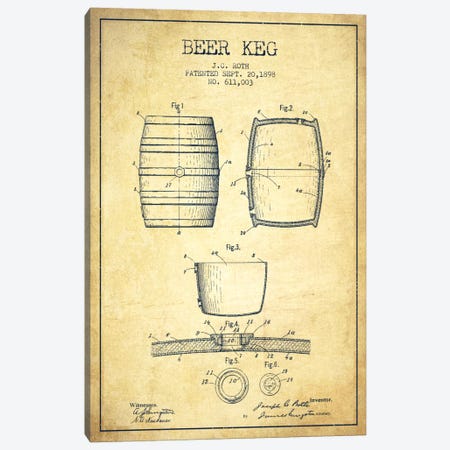 Keg Vintage Patent Blueprint Canvas Print #ADP733} by Aged Pixel Art Print