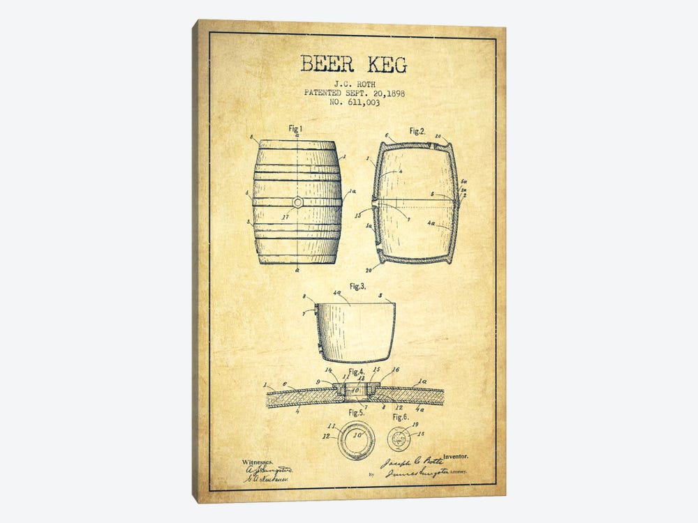 Keg Vintage Patent Blueprint by Aged Pixel 1-piece Canvas Art