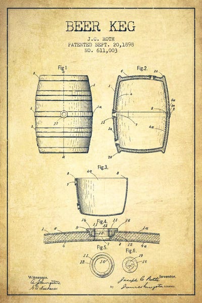 Food & Drink Blueprints: Keg Vintage Patent Blueprint by Aged Pixel
