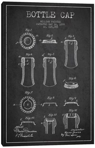 Bottle Cap Charcoal Patent Blueprint Canvas Art Print - Winery/Tavern