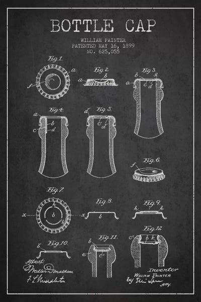 Food & Drink Blueprints: Bottle Cap Charcoal Patent Blueprint by Aged Pixel