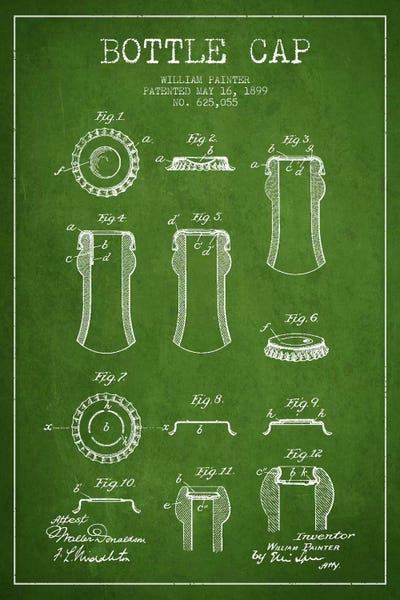 Bottle Cap Green Patent Blueprint by Aged Pixel multi panel art