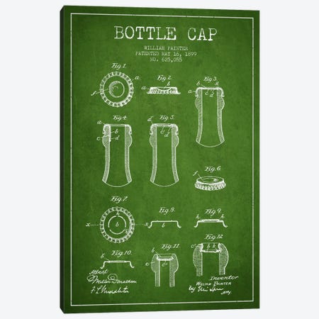 Bottle Cap Green Patent Blueprint Canvas Print #ADP735} by Aged Pixel Canvas Artwork