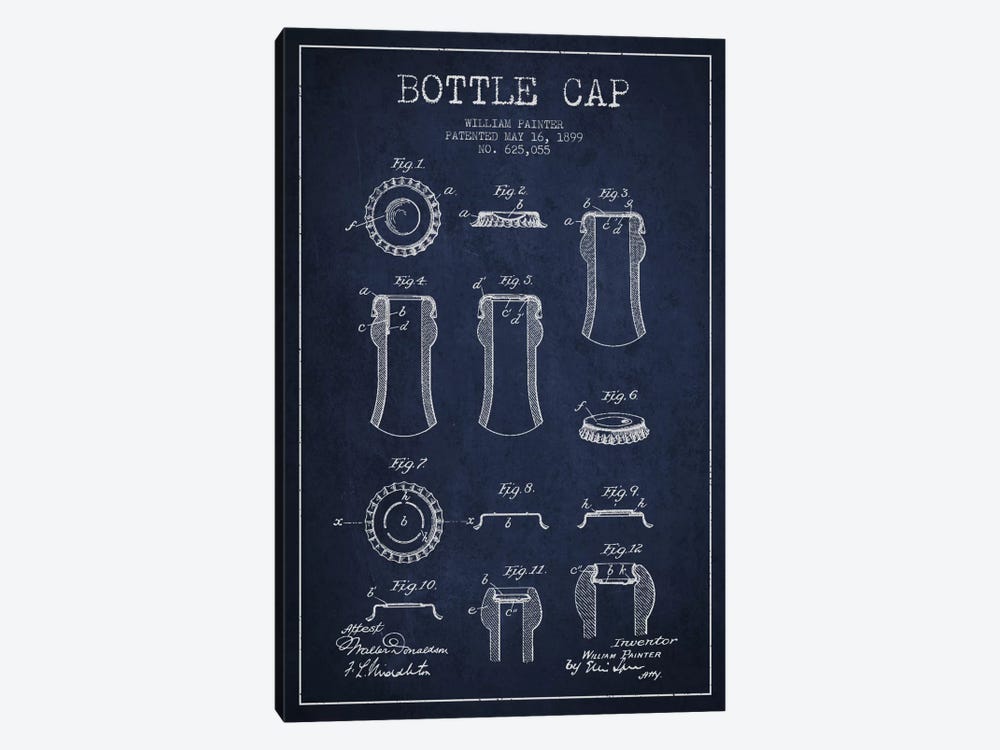 Bottle Cap Navy Blue Patent Blueprint by Aged Pixel 1-piece Art Print
