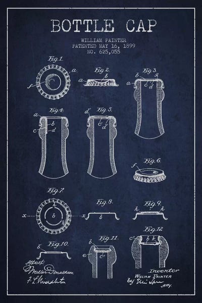 Aged Pixel: Bottle Cap Navy Blue Patent Blueprint by Aged Pixel