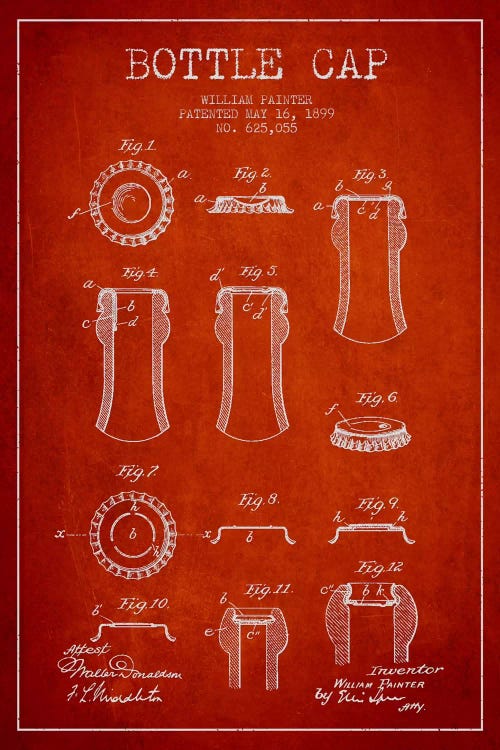 Bottle Cap Red Patent Blueprint
