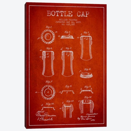 Bottle Cap Red Patent Blueprint Canvas Print #ADP737} by Aged Pixel Canvas Artwork