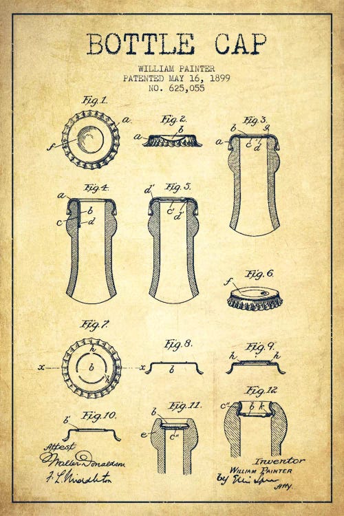 Bottle Cap Vintage Patent Blueprint