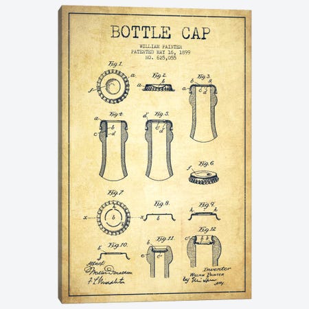 Bottle Cap Vintage Patent Blueprint Canvas Print #ADP738} by Aged Pixel Canvas Print